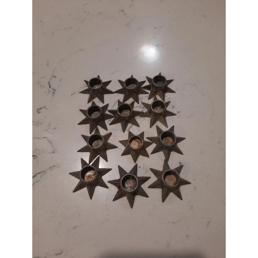 12 Vintage MCM Denmark Star Candle Holders Metal Large 2 1/4